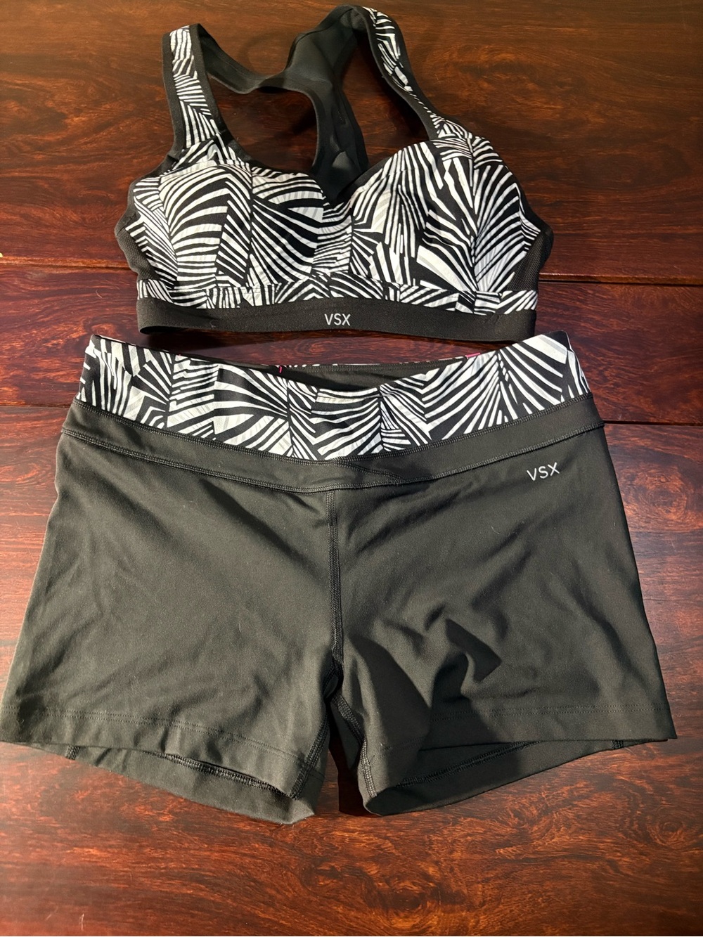 Victoria's Secret Black & White Zebra-Print Sports Bra and Shorts Set